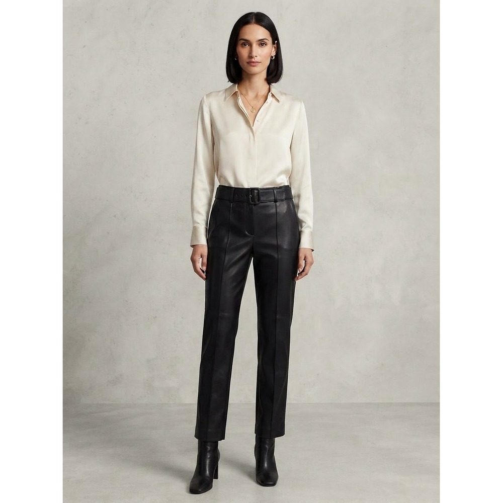 Ann Taylor Women's Black Faux Leather Straight Leg Pants 10 NWT Retail $129